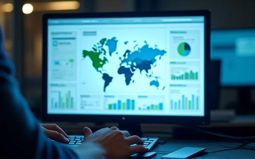 Data analytics dashboard showing logistics routes and performance metrics